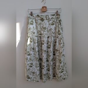 Midi Skirt in Olive Botanical Print